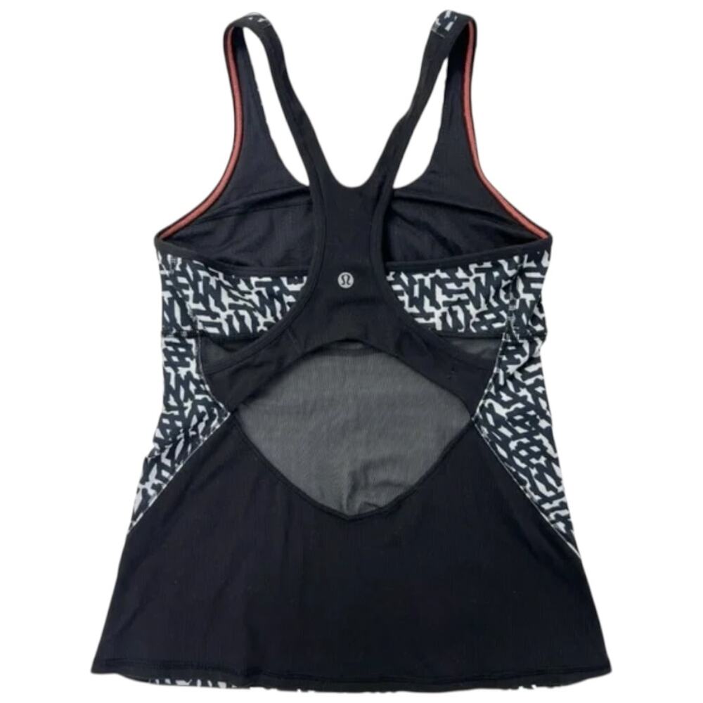 EUC Lululemon Net Pop Crossback Tank II Sheer Back, Navy & White Geometric Sz 10